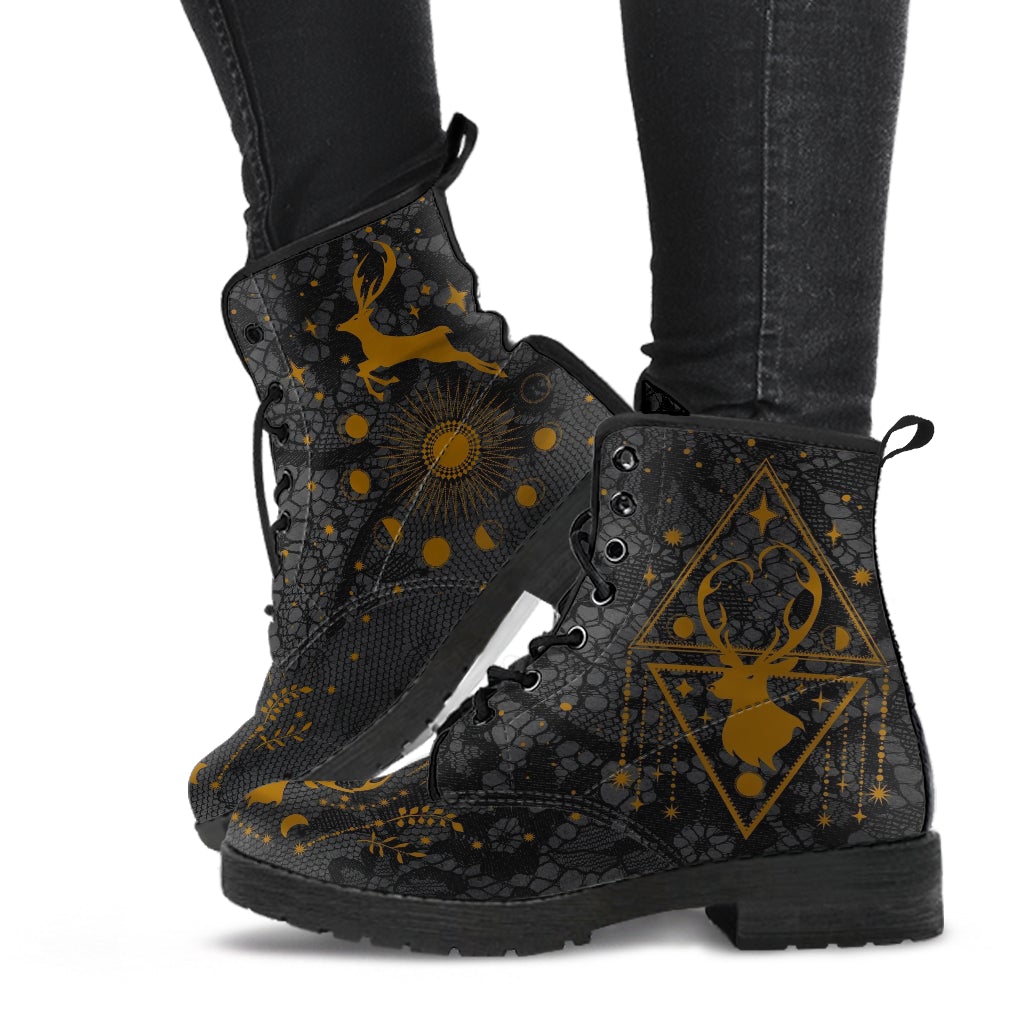 Combat Boots - Deer Celestial #104 Custom Shoes Women’s