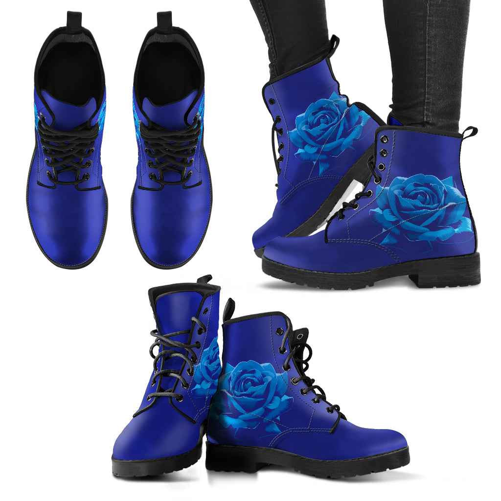 Combat Boots - Elegant Blue Roses | Women’s Faux Leather