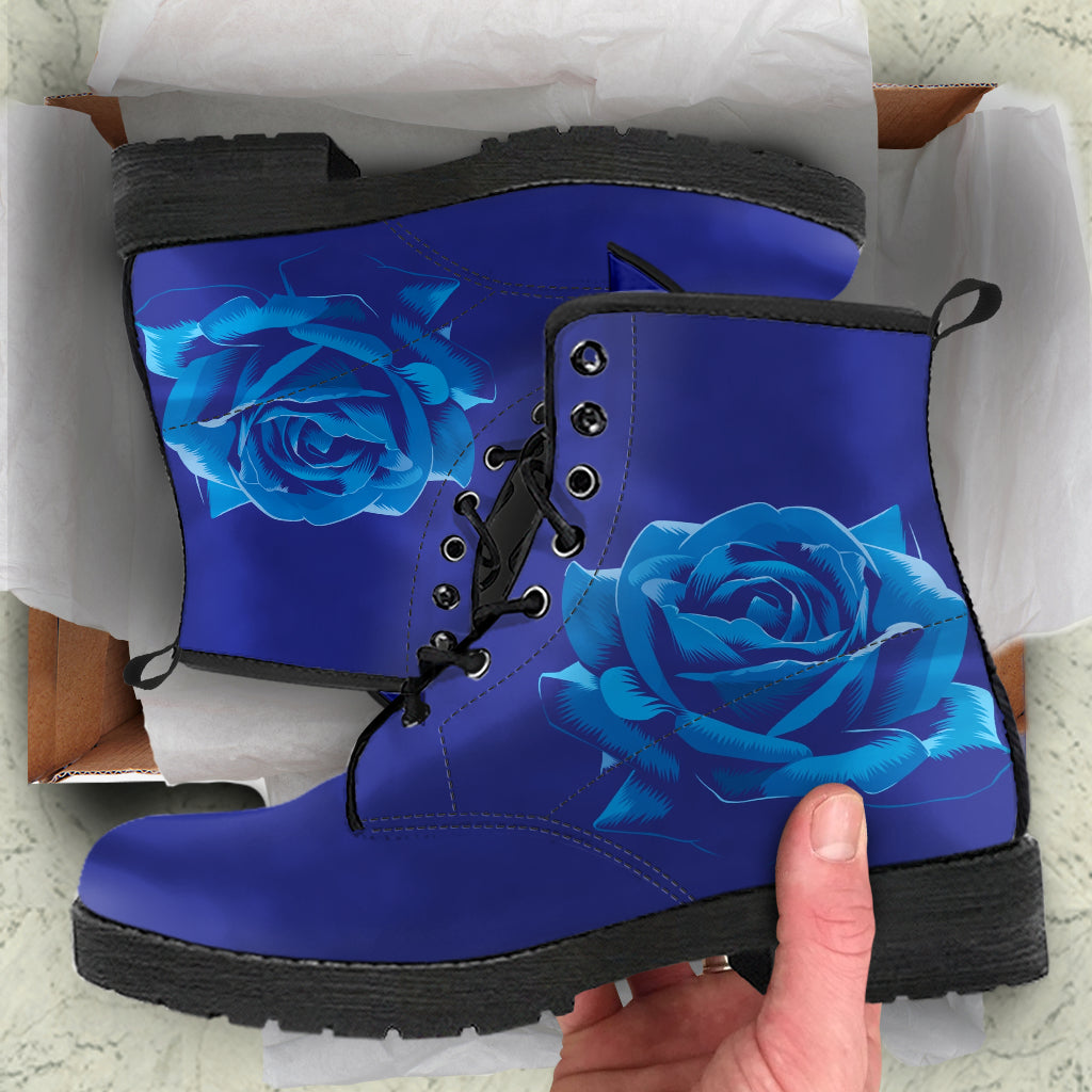 Combat Boots - Elegant Blue Roses | Women’s Faux Leather