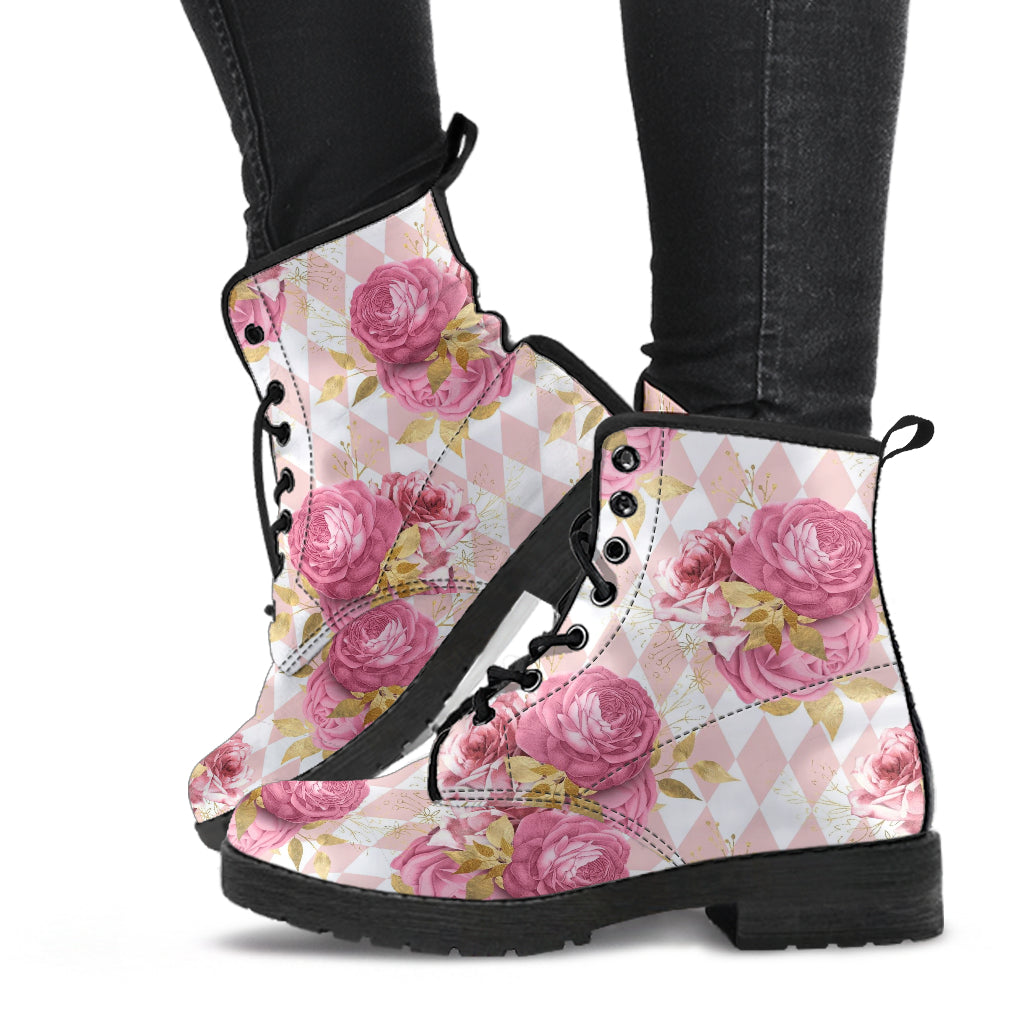 Combat Boots - Floral Pattern #101 | Blush Pink Flat Shoes