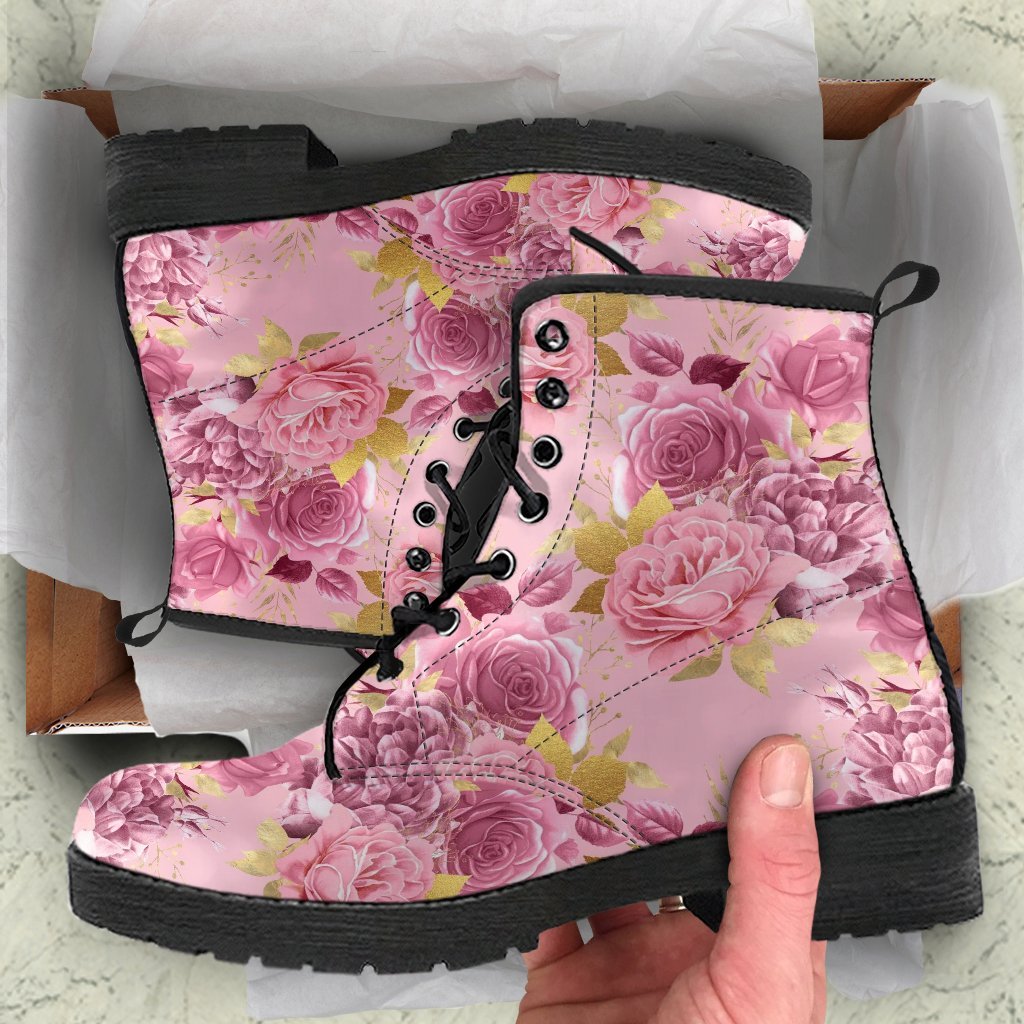 Combat Boots - Floral Pattern #102 | Blush Pink Flat Shoes 