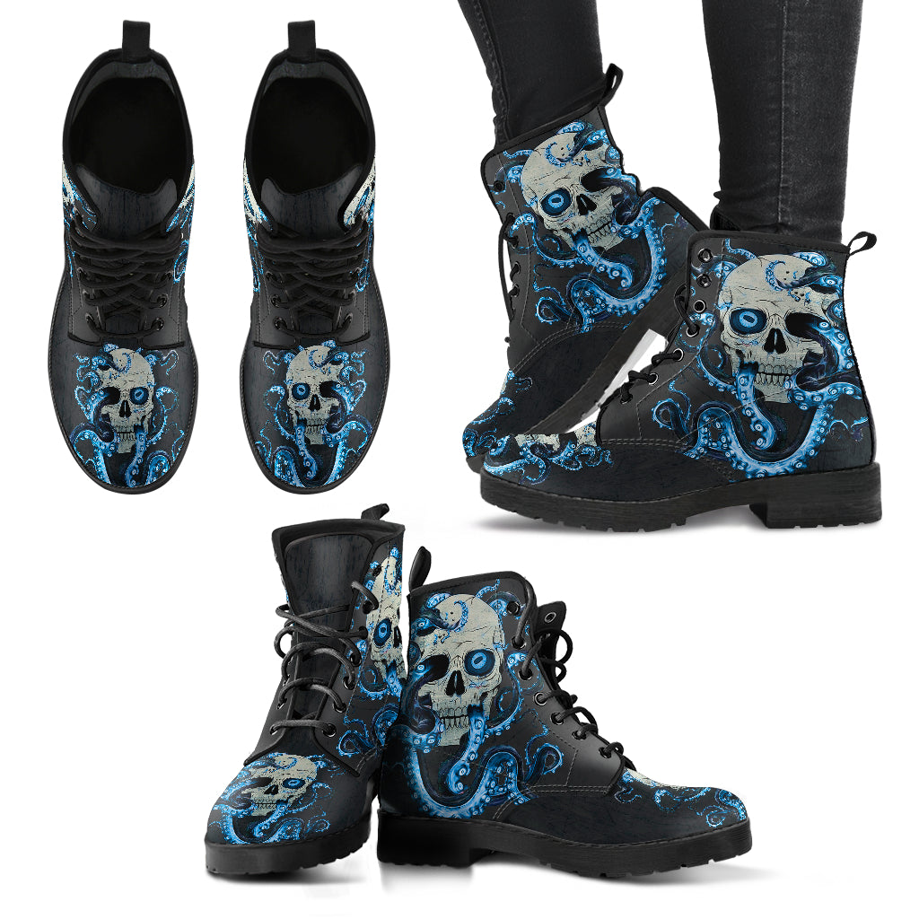 Combat Boots for Women - Skull With Octopus Tentacles