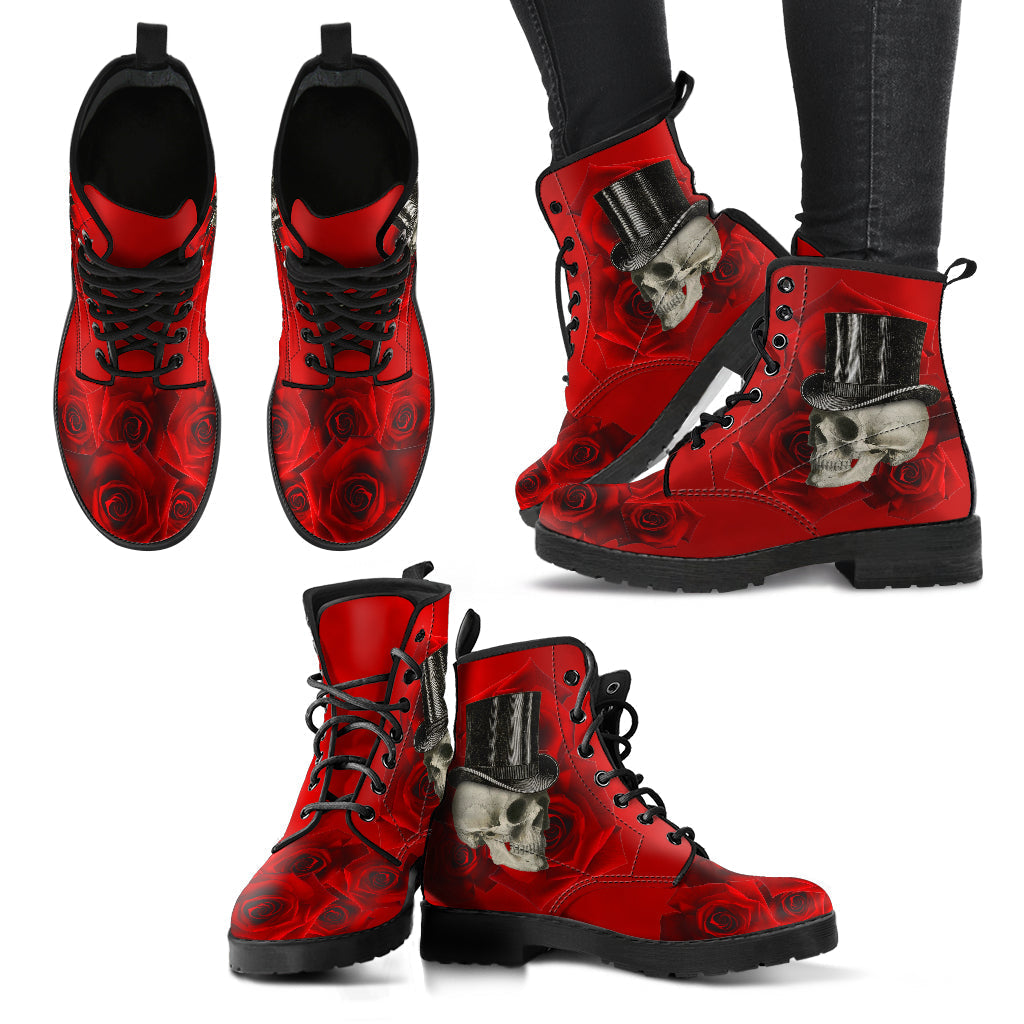 Combat Boots - Goth Shoes #15 | Custom Shoes Red Boots Goth
