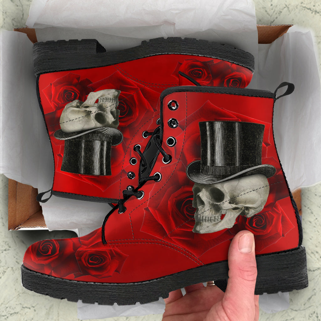 Combat Boots - Goth Shoes #15 | Custom Shoes Red Boots Goth