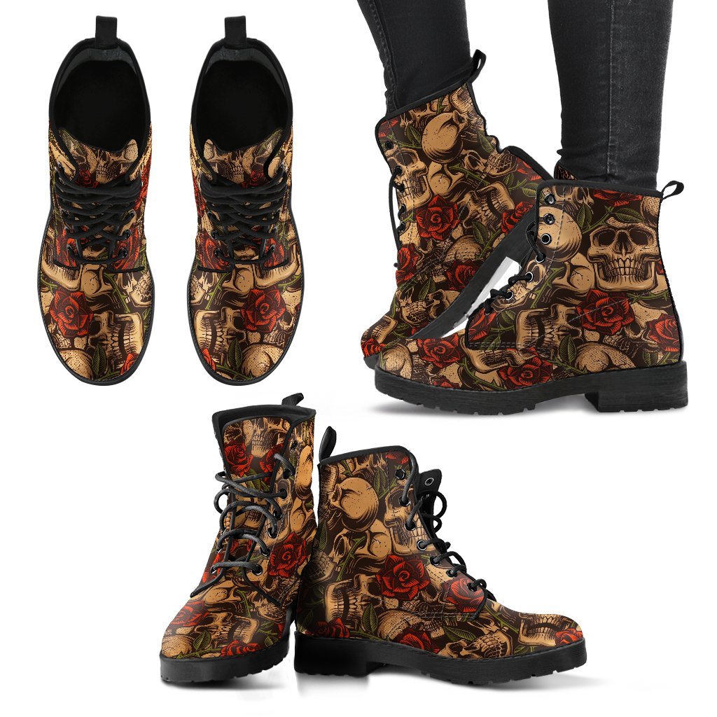 Combat Boots - Goth Shoes #41 Skulls & Roses | Vegan