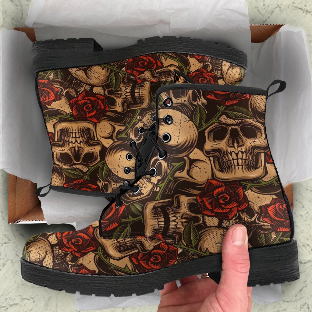 Combat Boots - Goth Shoes #41 Skulls & Roses | Vegan
