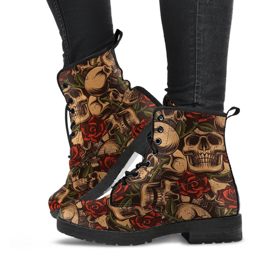 Combat Boots - Goth Shoes #41 Skulls & Roses | Vegan