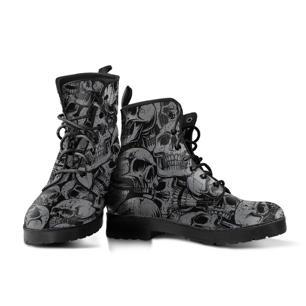Combat Boots - Goth Shoes #43 Gray Skulls | Handmade Boots