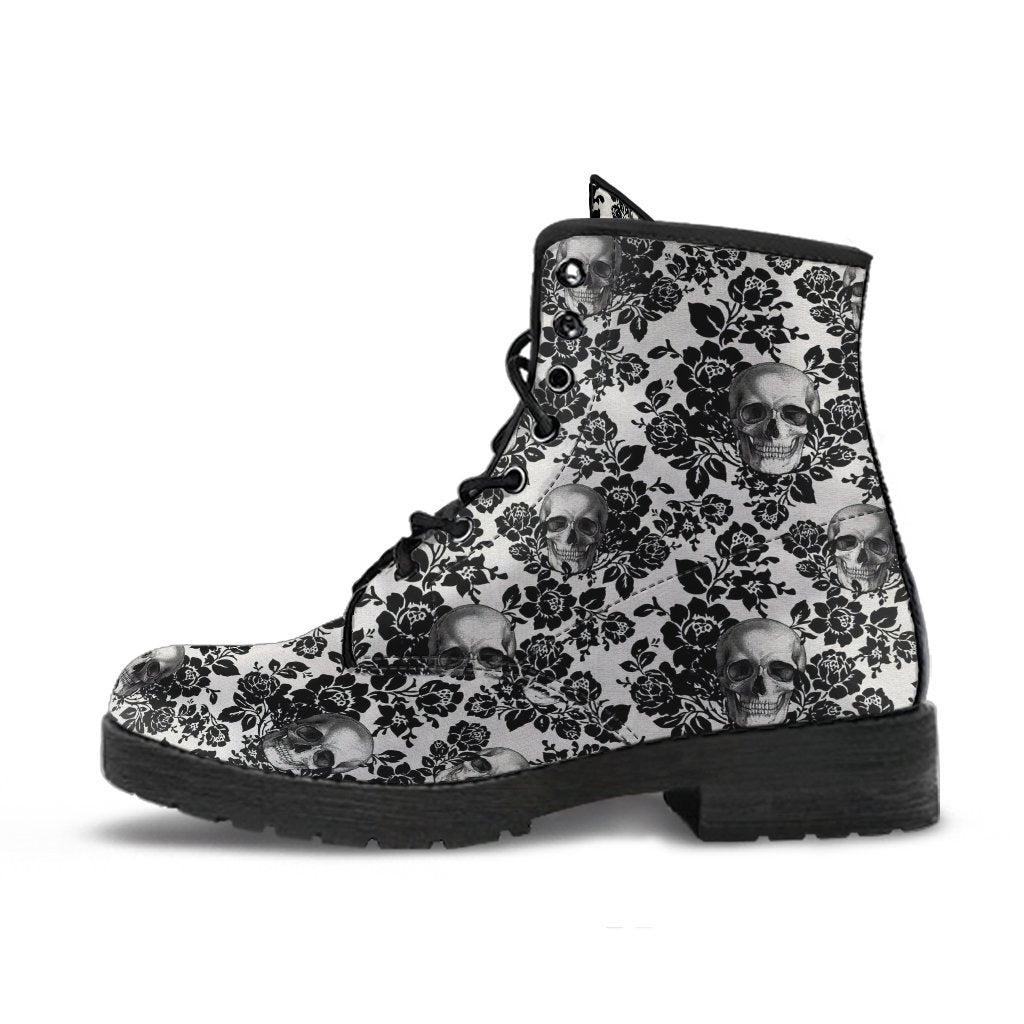 Combat Boots - Goth Shoes #53 Skulls & Black Flowers | 