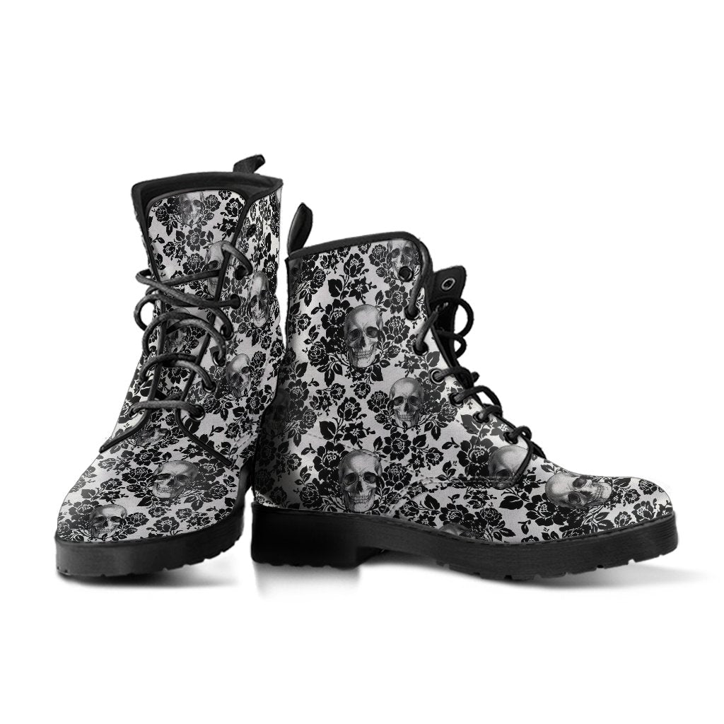 Combat Boots - Goth Shoes #53 Skulls & Black Flowers | 