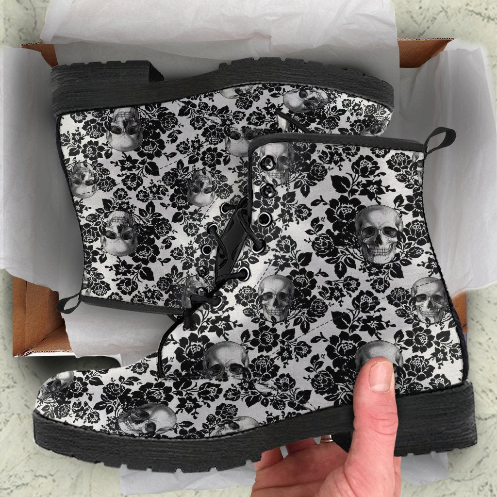 Combat Boots - Goth Shoes #53 Skulls & Black Flowers | 