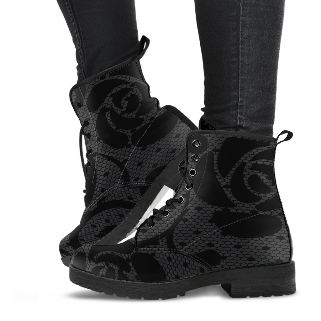 Combat Boots-Gothic Lace Print 101 Gray | ACES INFINITY