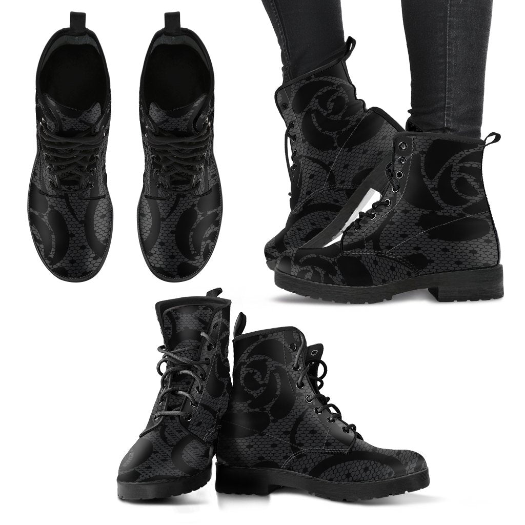 Combat Boots-Gothic Lace Print 101 Gray | ACES INFINITY