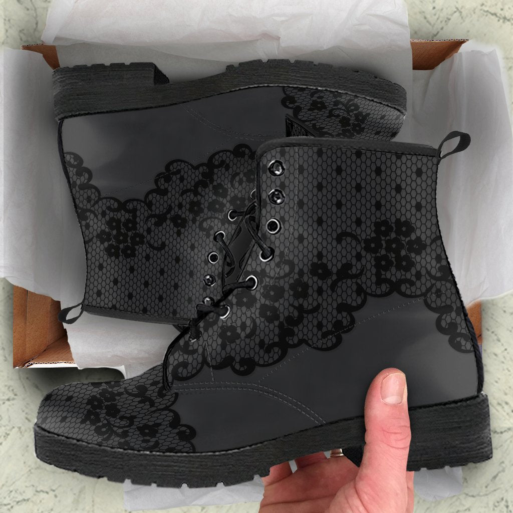 Combat Boots-Gothic Lace Print 102 Gray | ACES INFINITY