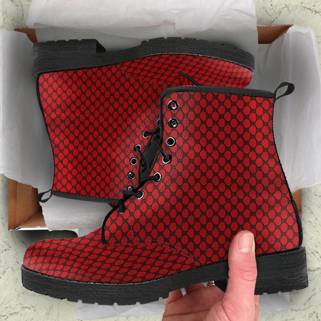 Combat Boots-Gothic Lace Print 117 Red | ACES INFINITY