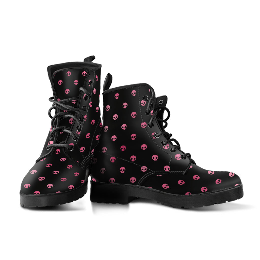 Combat Boots – Gothic Shoes #102 Pink Pastel Goth Skulls