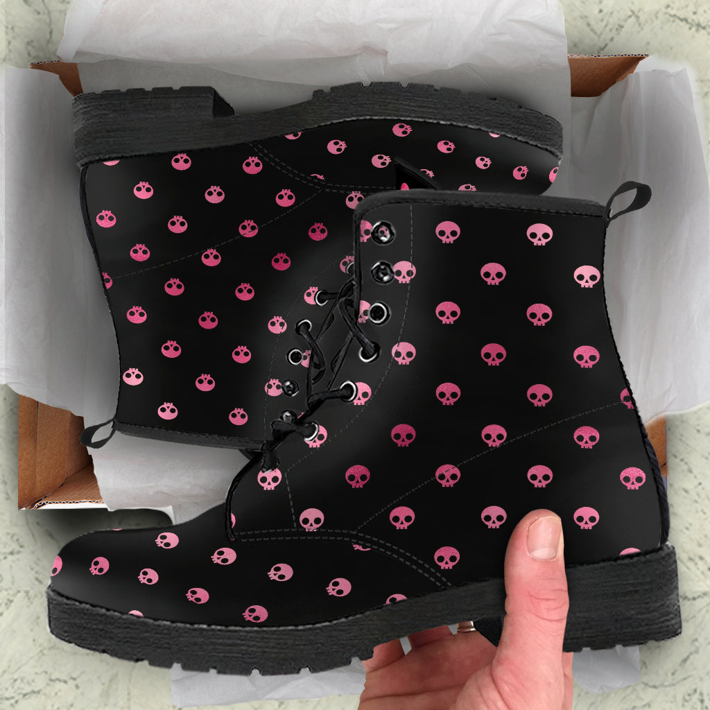 Combat Boots – Gothic Shoes #102 Pink Pastel Goth Skulls