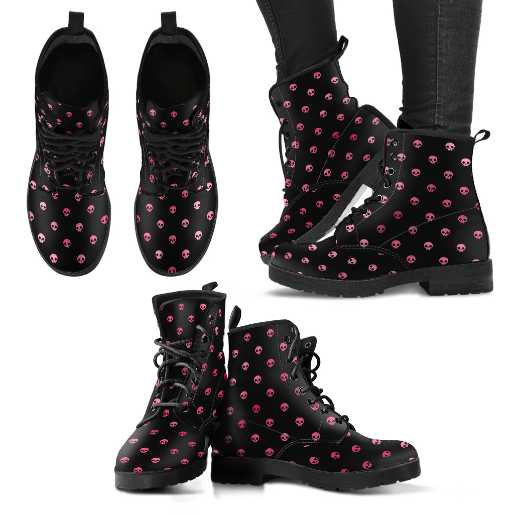 Combat Boots – Gothic Shoes #102 Pink Pastel Goth Skulls