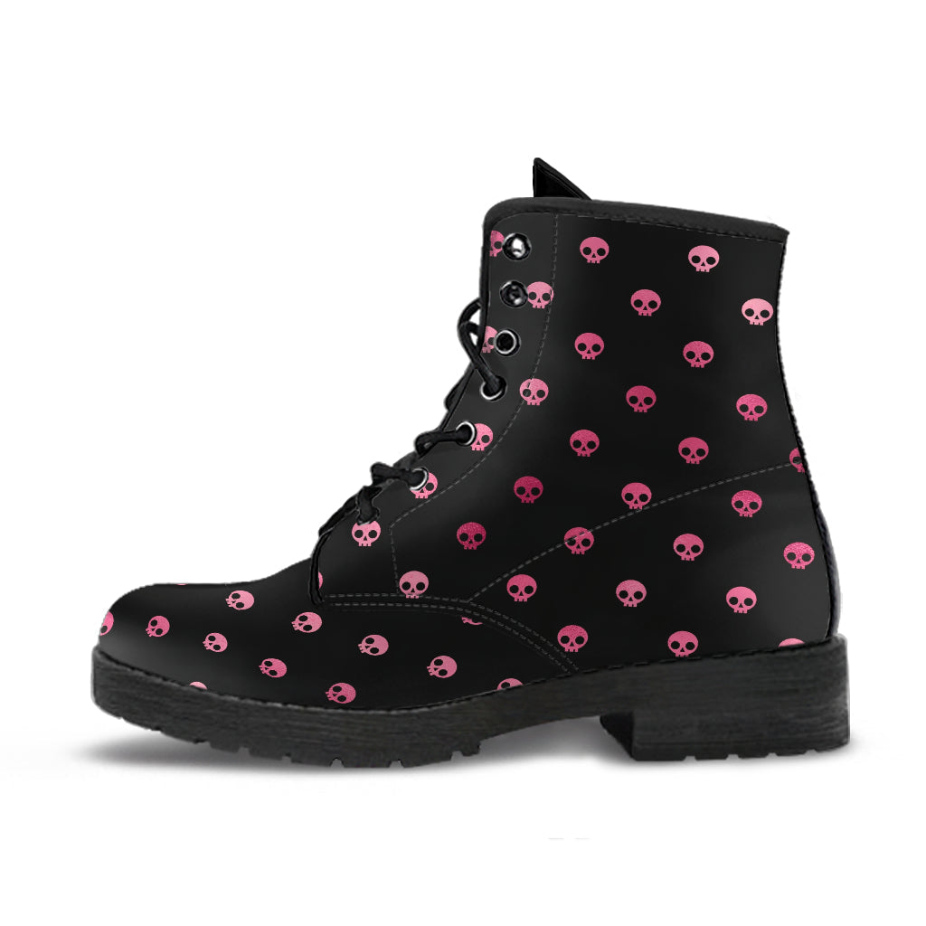 Combat Boots – Gothic Shoes #102 Pink Pastel Goth Skulls