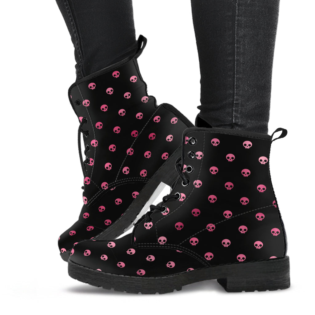 Combat Boots – Gothic Shoes #102 Pink Pastel Goth Skulls