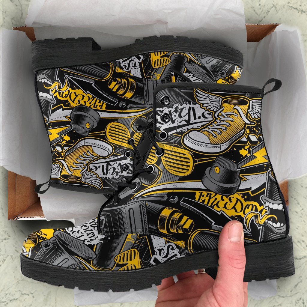 Combat Boots - Graffiti Fashion #22 | Vegan Leather Lace Up