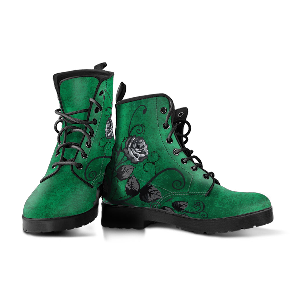 Combat Boots - Gray Roses Grunge Green | Cruelty-free Vegan
