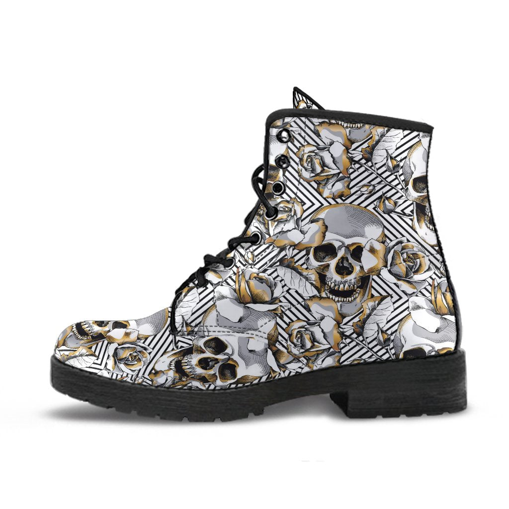 Combat Boots - Gray Skulls | Vegan Leather Lace Up Boots 
