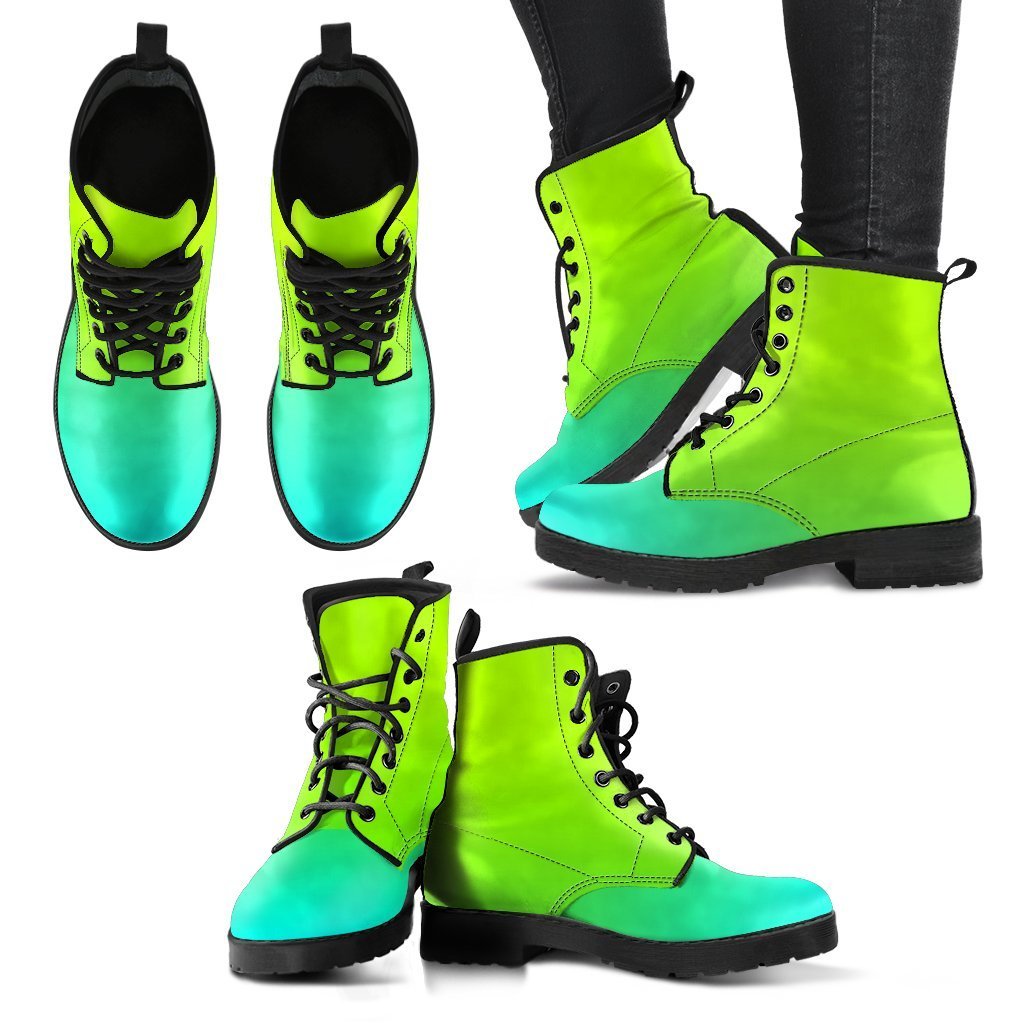 Combat Boots - Green Ombre | Boho Shoes Handmade Lace Up 