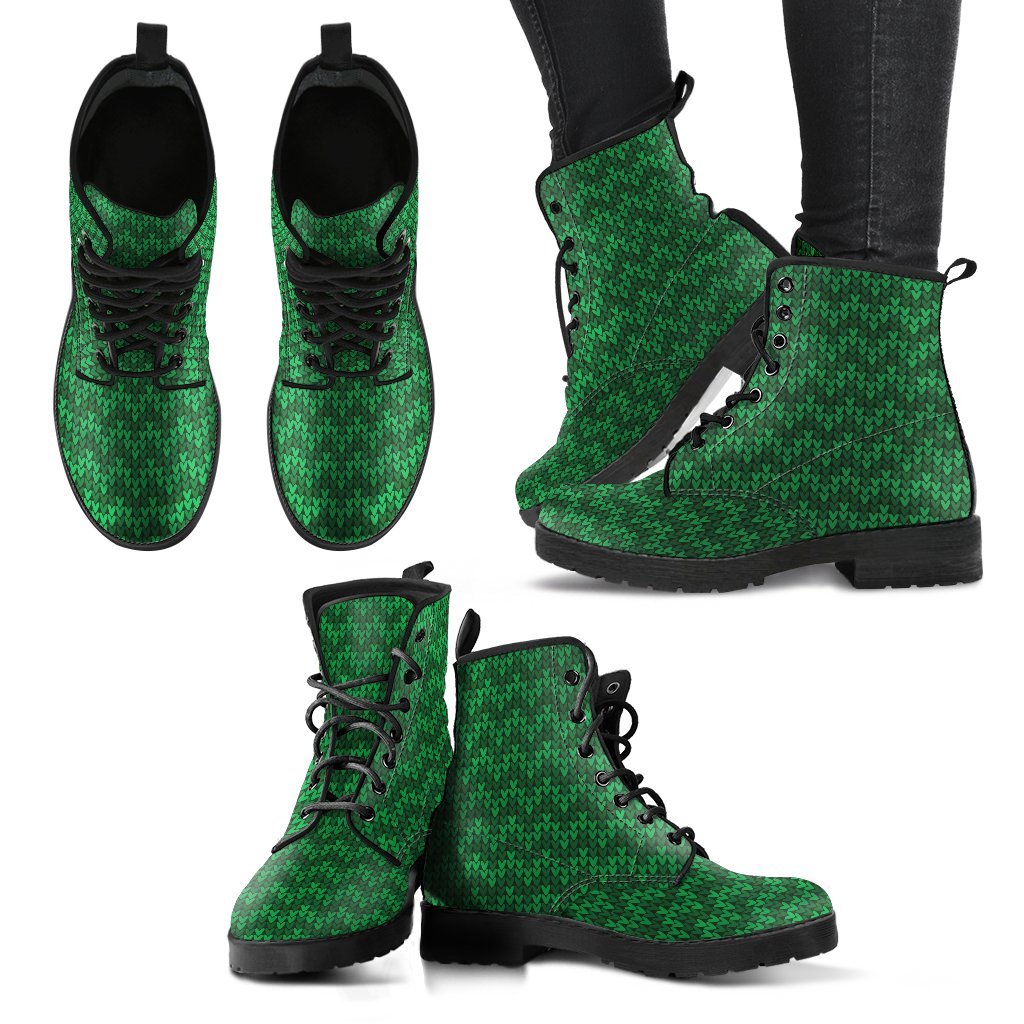 Combat Boots - Green Pattern | Boho Shoes Handmade Lace Up 