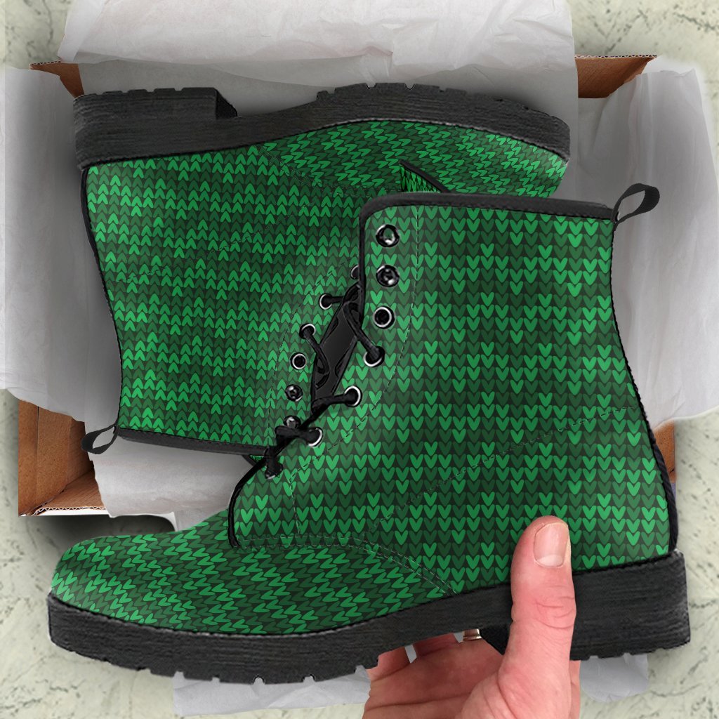 Combat Boots - Green Pattern | Boho Shoes Handmade Lace Up 