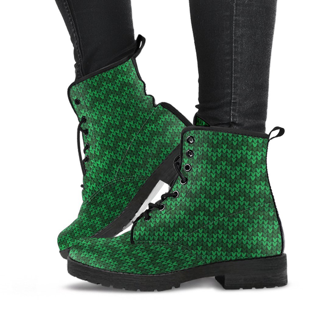 Combat Boots - Green Pattern | Boho Shoes Handmade Lace Up 