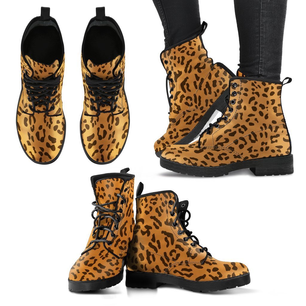Combat Boots - Leopard Print | Boho Shoes Handmade Lace Up 