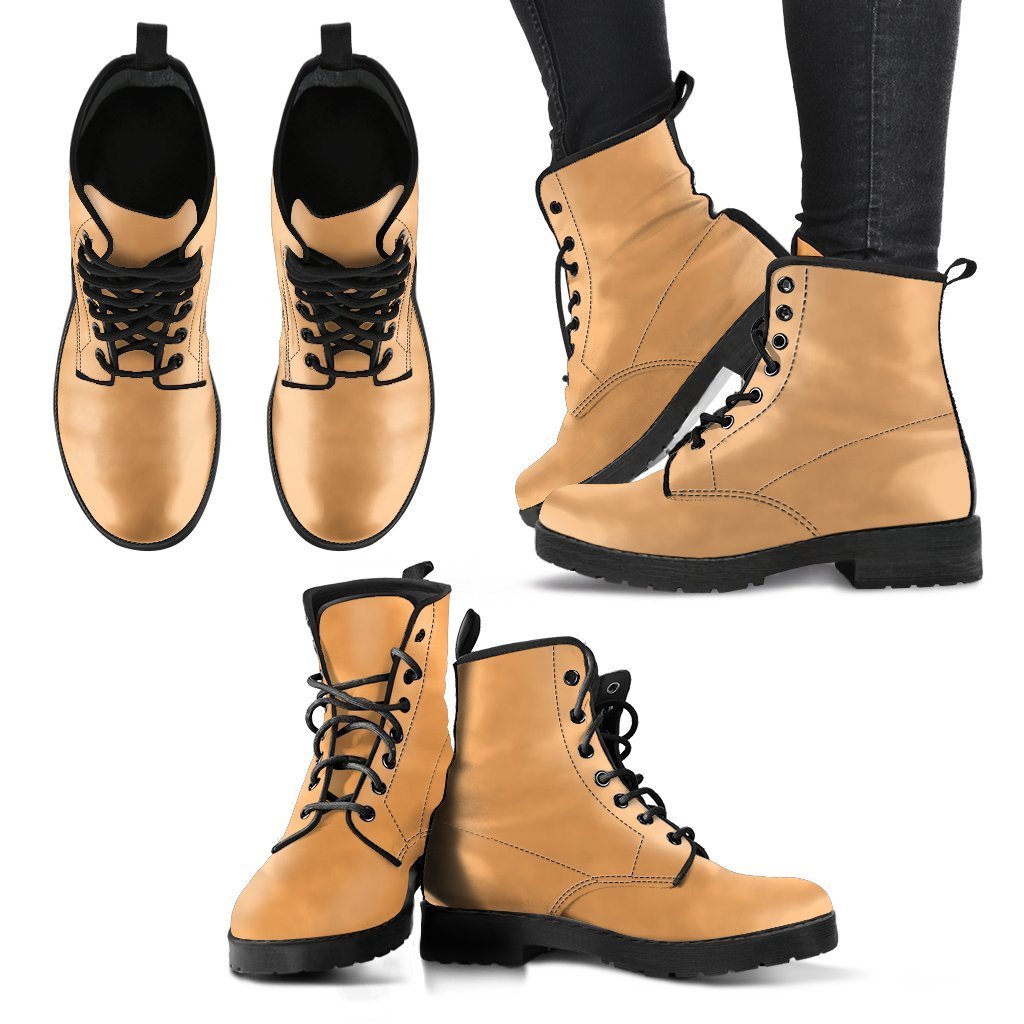 Combat Boots - Light Brown | Vegan Shoes Brown Lace Up Boots