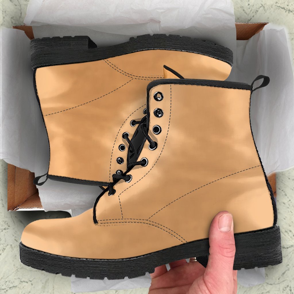 Combat Boots - Light Brown | Vegan Shoes Brown Lace Up Boots