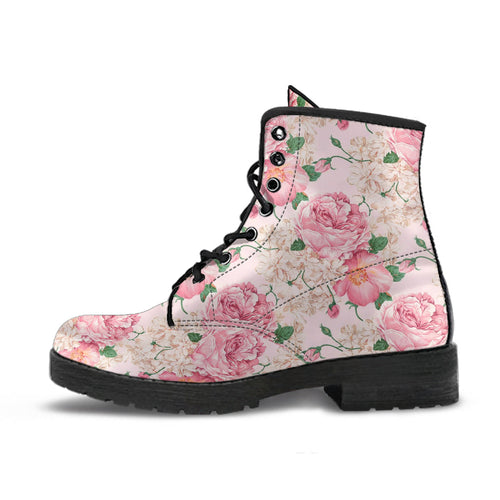 Combat Boots - Lovely Flowers #103 Pink | Vegan Leather