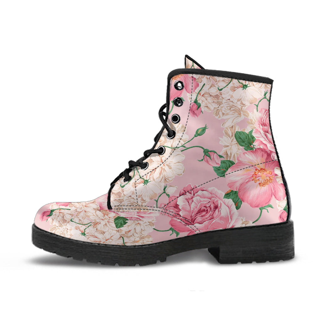 Combat Boots - Lovely Flowers #104 Pink | Vegan Leather