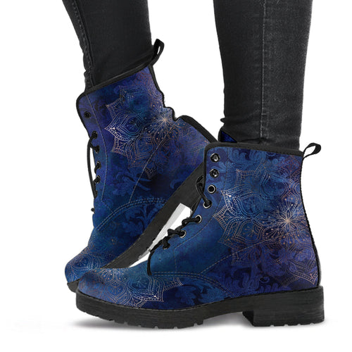 Combat Boots - Mandala Design #101 Blue | Unisex Adult
