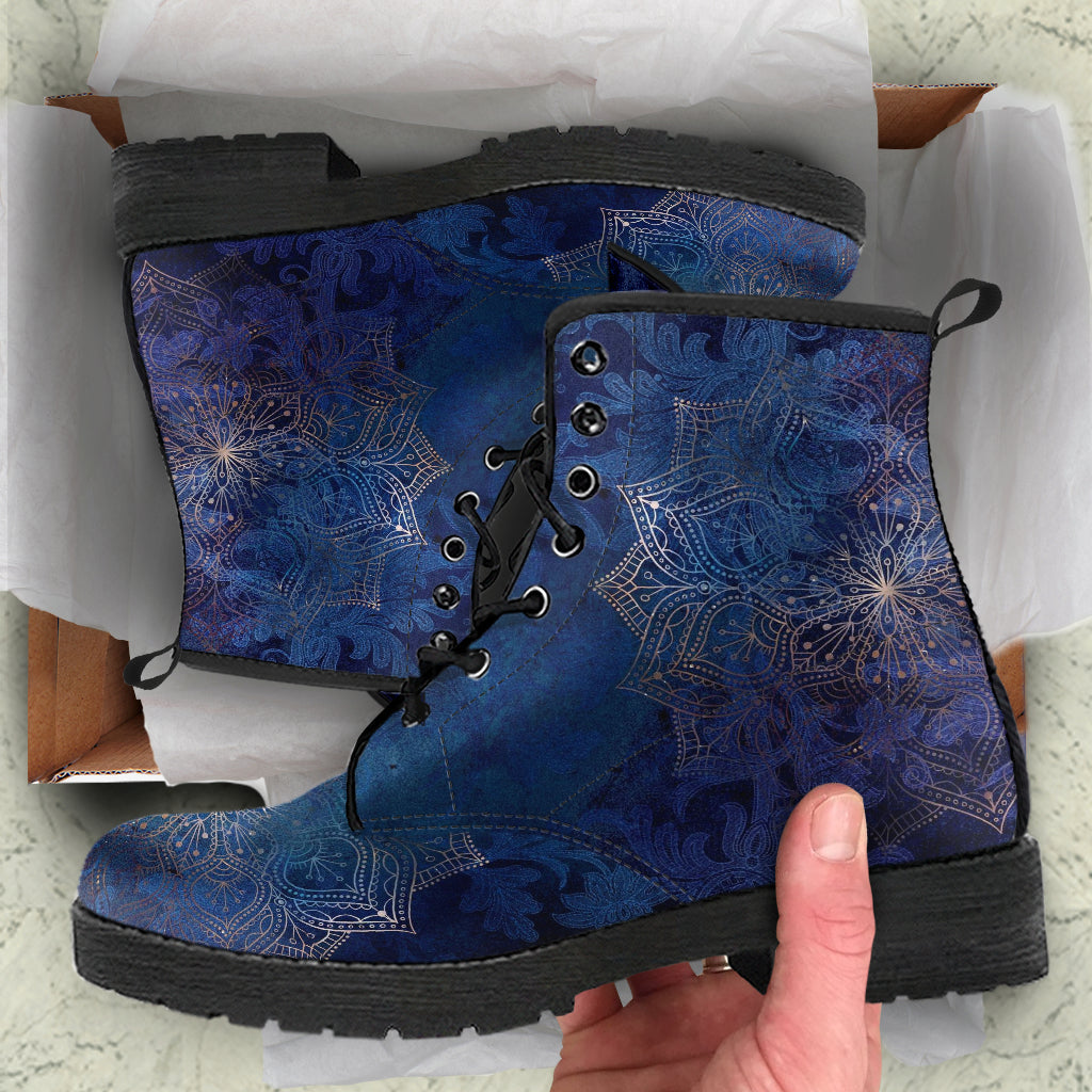 Combat Boots - Mandala Design #101 Blue | Unisex Adult
