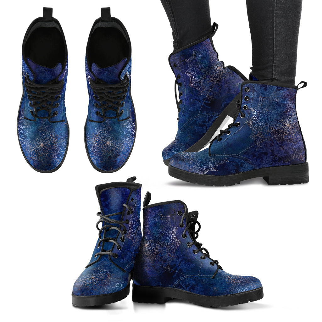 Combat Boots - Mandala Design #101 Blue | Unisex Adult