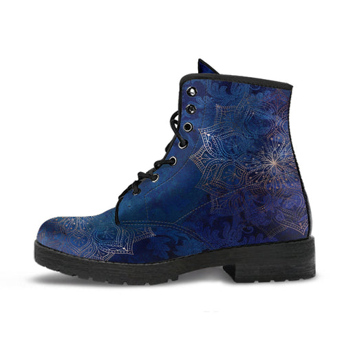 Combat Boots - Mandala Design #101 Blue | Unisex Adult