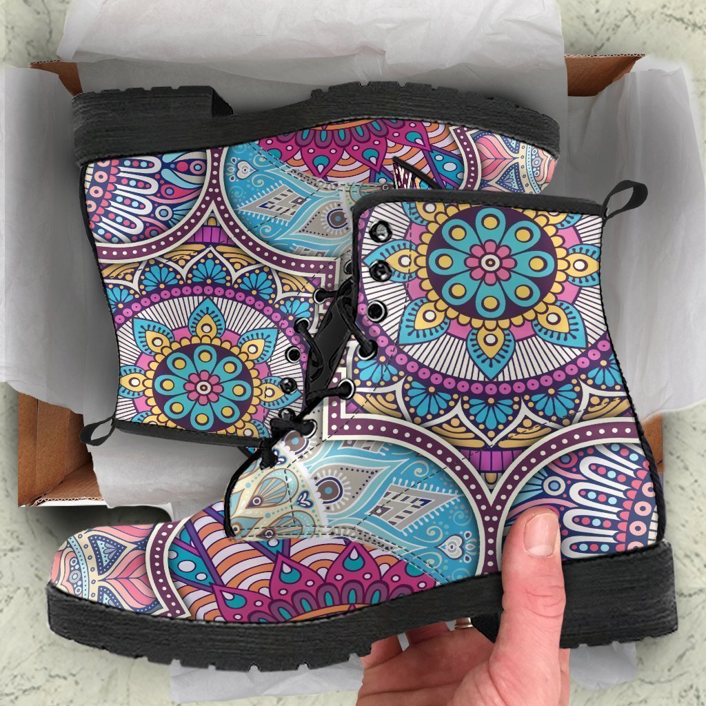 Combat Boots - Mandala Pattern | Boho Shoes Handmade Lace Up