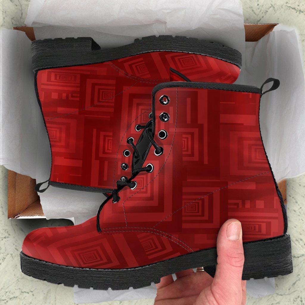 Combat Boots - Maroon Pattern | Red Boots Boho Shoes 