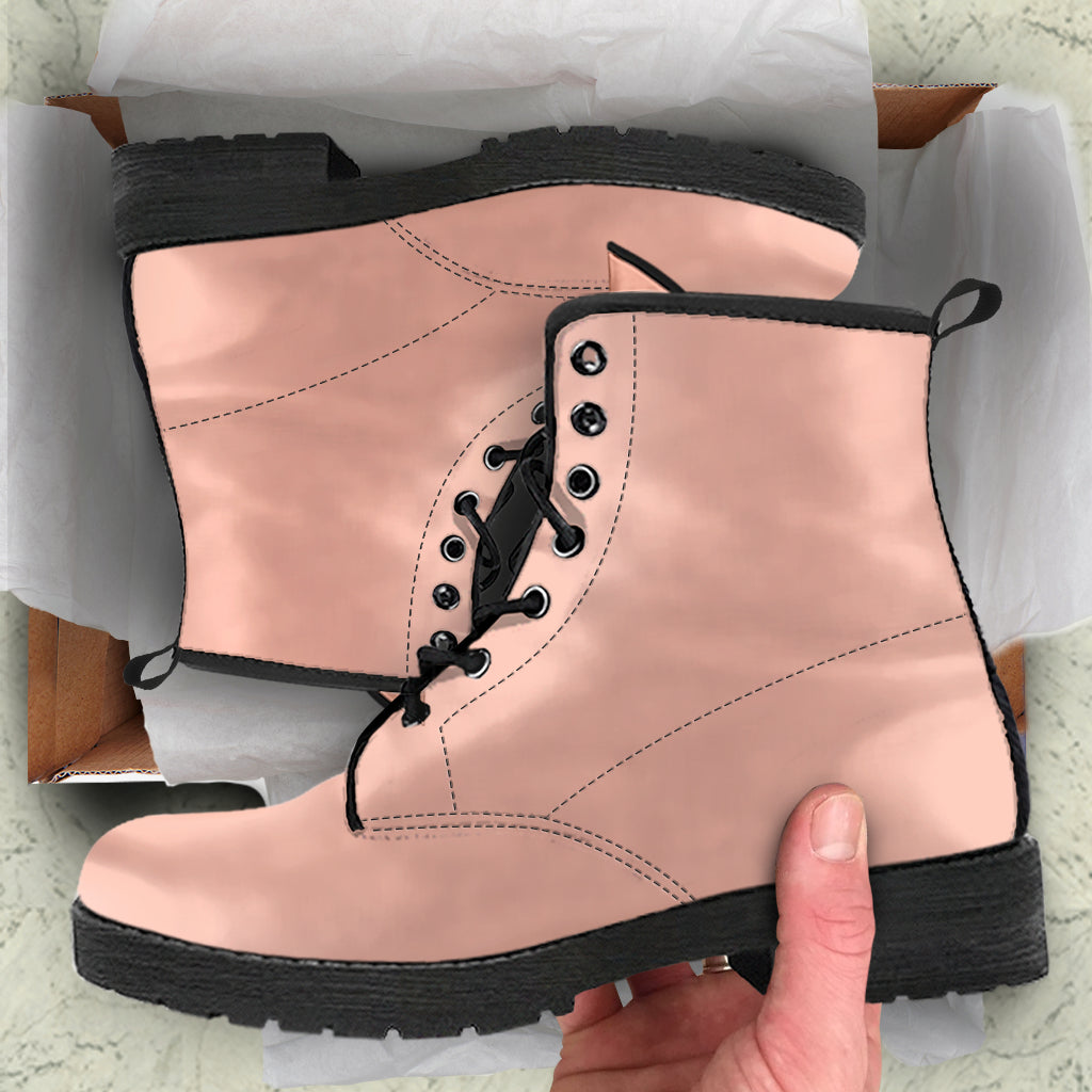 Combat Boots - Nude Pink | Vegan Leather Lace Up Boots