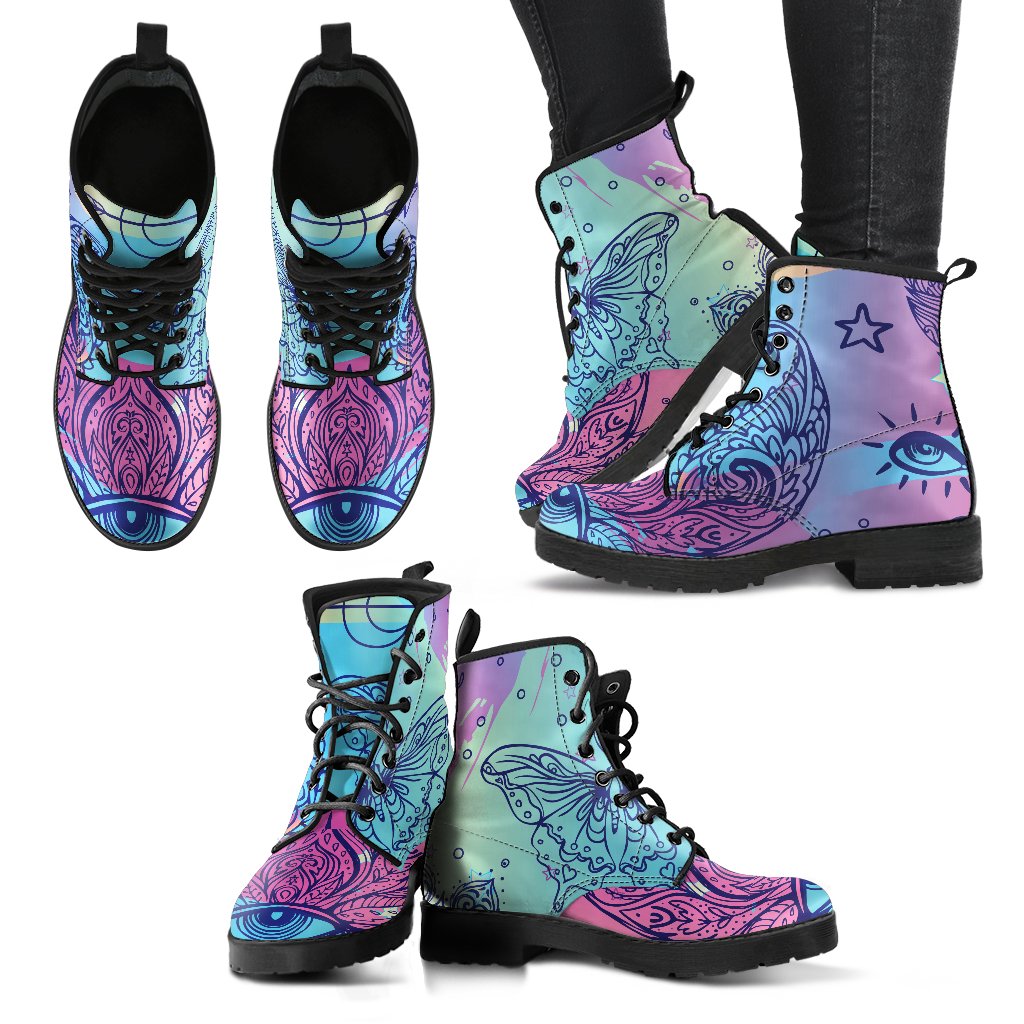 Combat Boots - Pastel Art | Purple Boots for Women Boho 