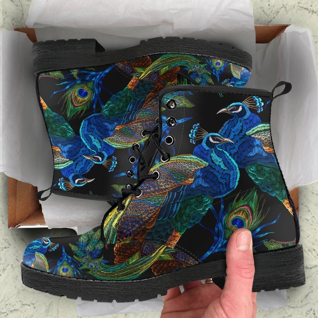 Combat Boots - Peacock | Boho Shoes Vegan Leather Lace Up