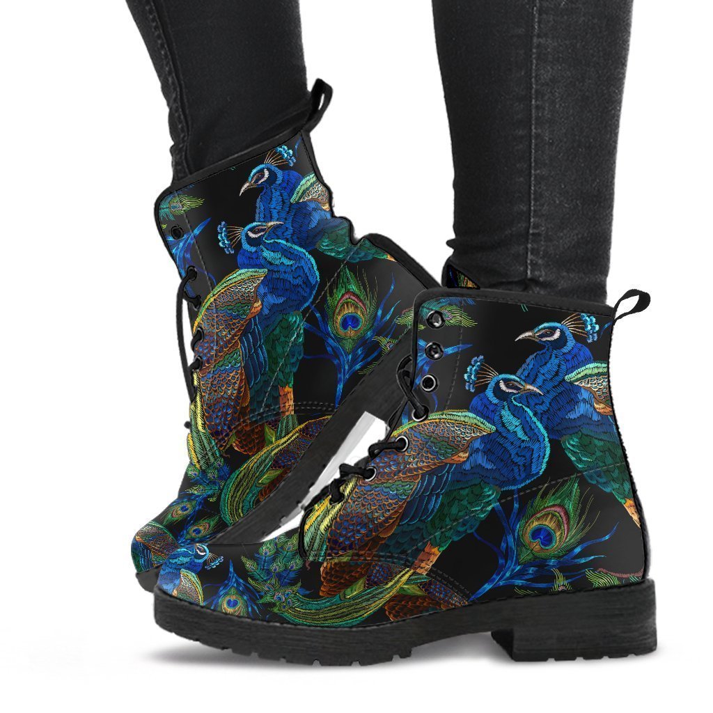 Combat Boots - Peacock | Boho Shoes Vegan Leather Lace Up