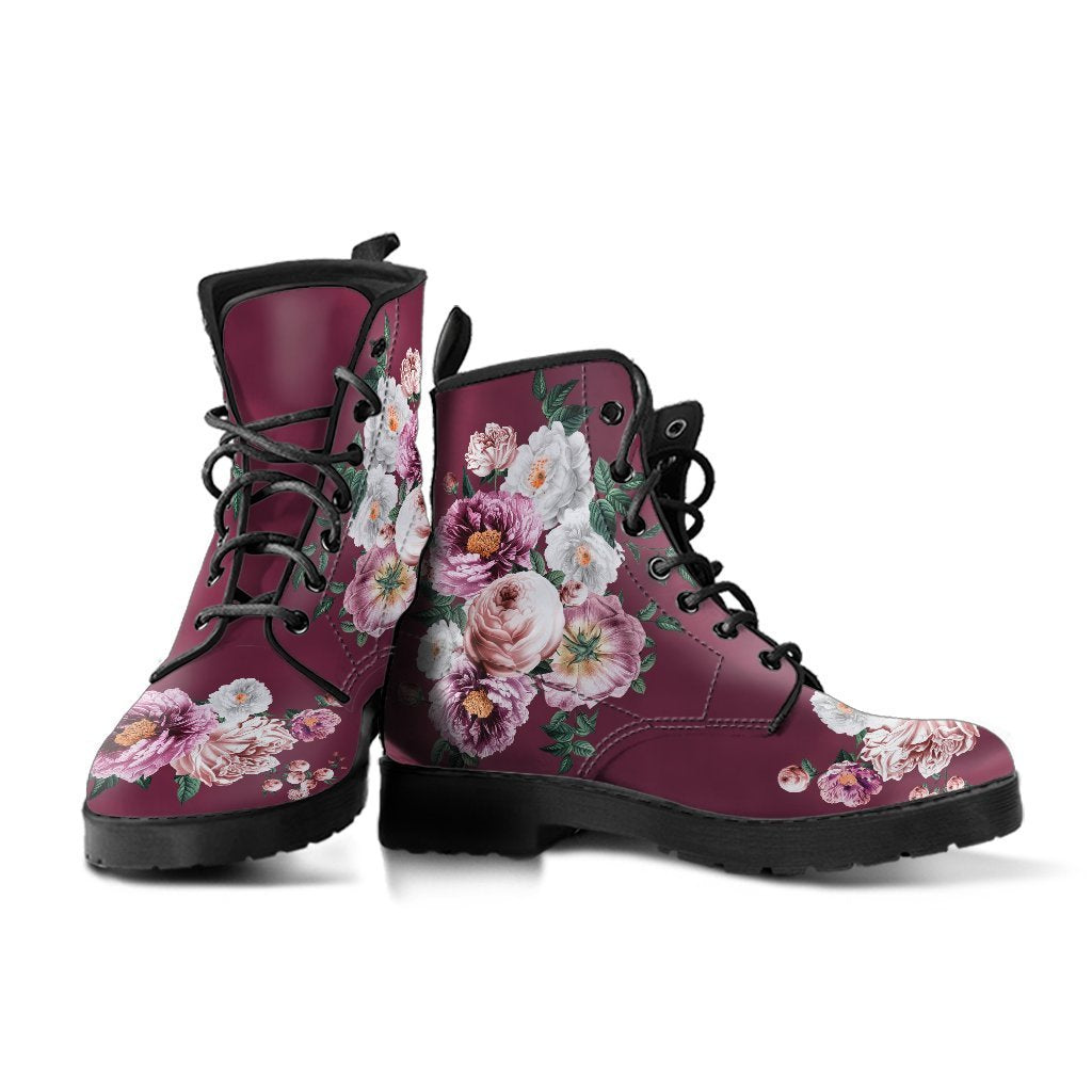 Combat Boots - Pink & White Flowers (Mauve) | Custom Shoes 