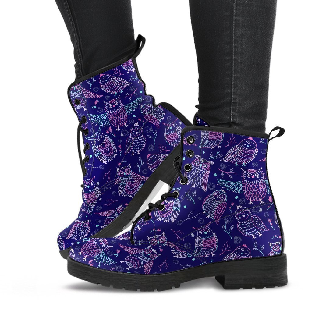 Purple Boots - Purple Owls | Combat Boots for Women Handmade