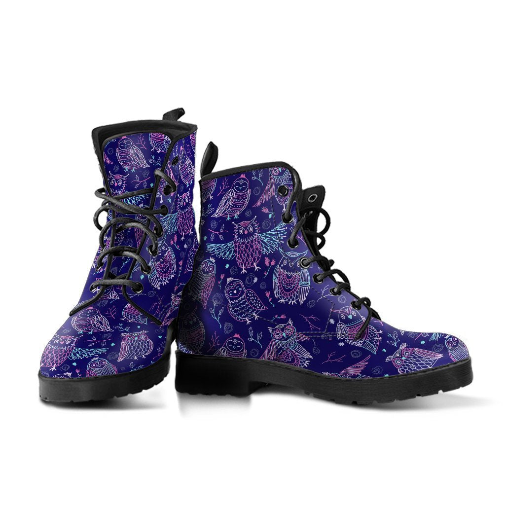 Purple Boots - Purple Owls | Combat Boots for Women Handmade