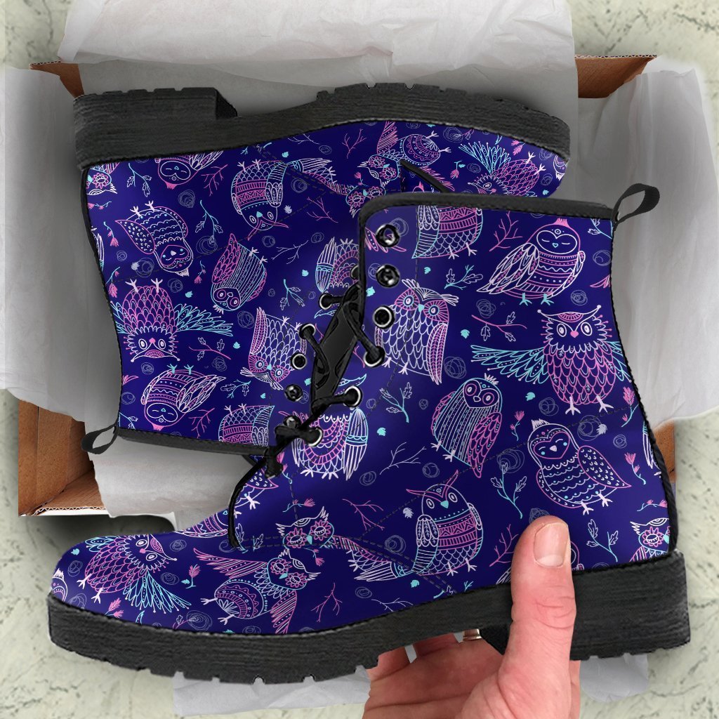 Purple Boots - Purple Owls | Combat Boots for Women Handmade